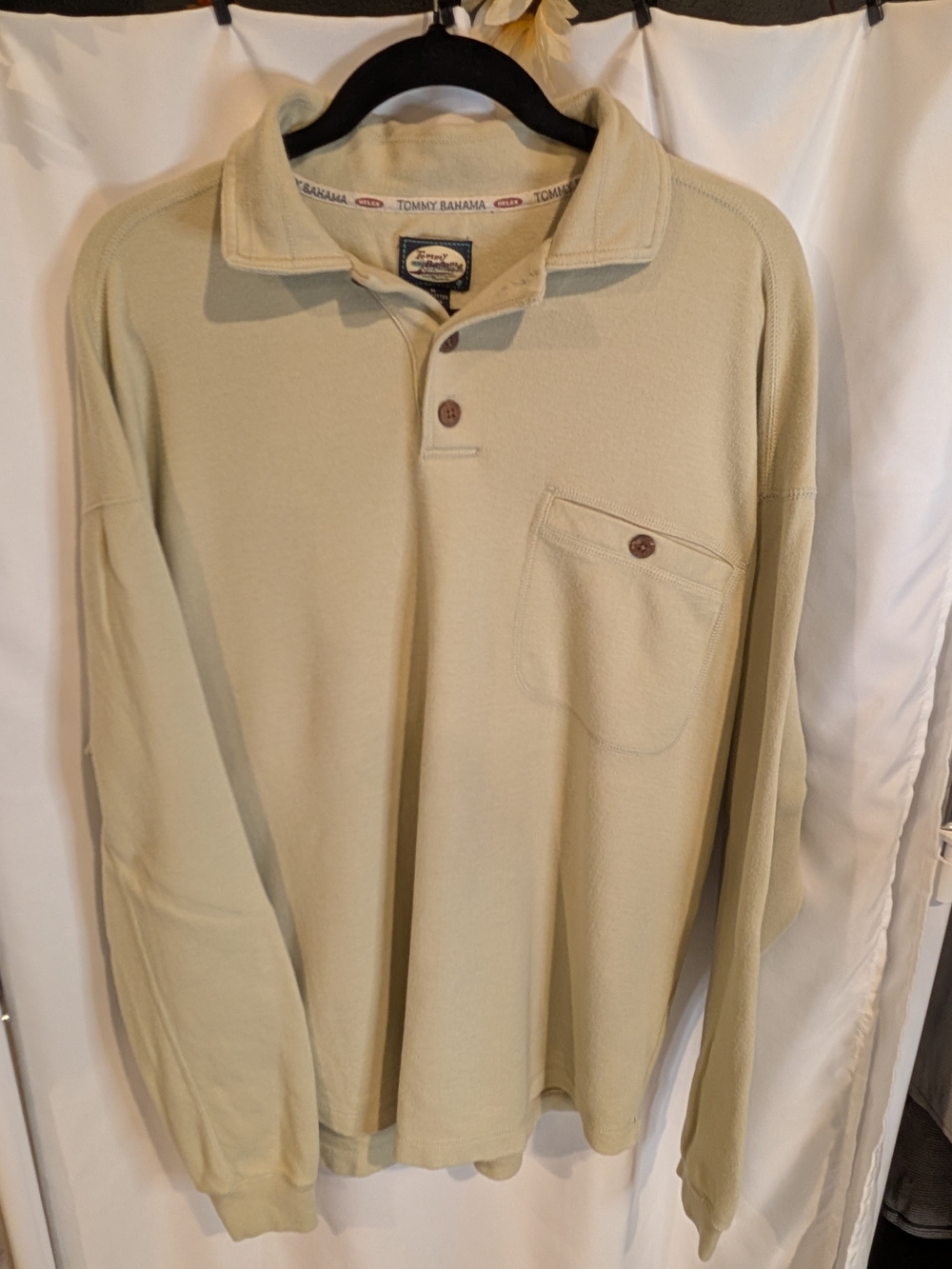 Tommy Bahama Relax 100% Cotton Pullover Sweater 1/4 Button Beige Size M
